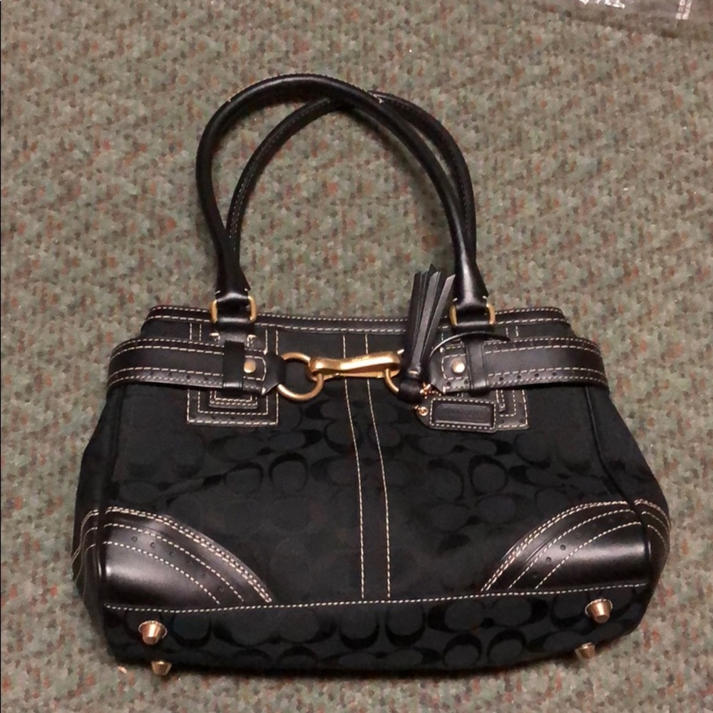 Coach black signature logo tote